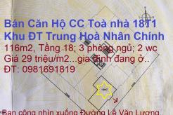 Bán Căn hộ Chung cư Toà 18T1, Khu đô thị Trung Hoà Nhân Chính, Q Cầu Giấy,TP Hà Nội